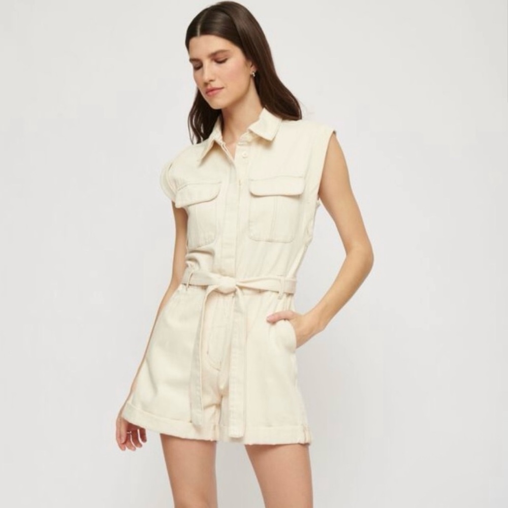 Dynamite Sleeveless Cream Belted Romper